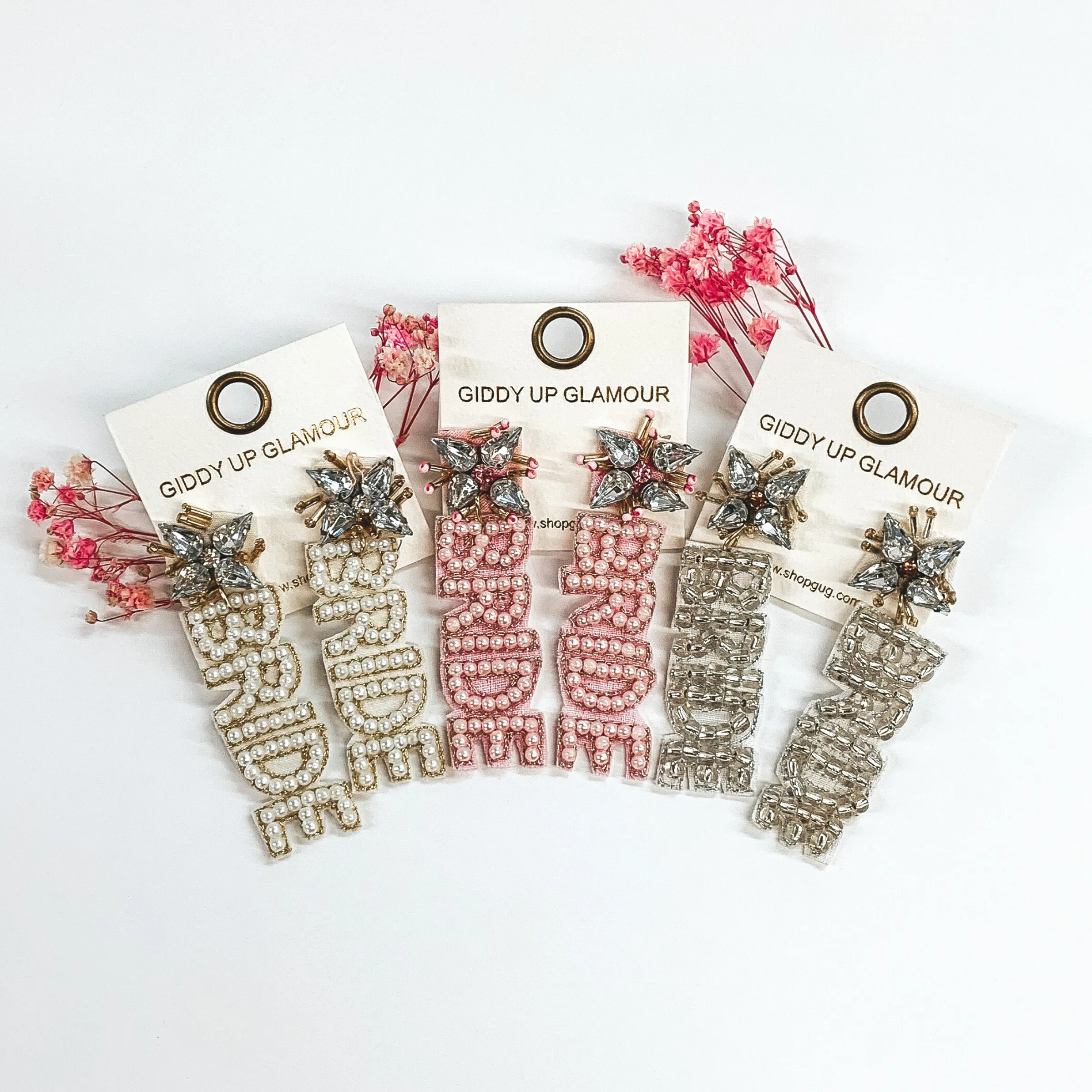 Here Comes the Bride Beaded Earrings in White