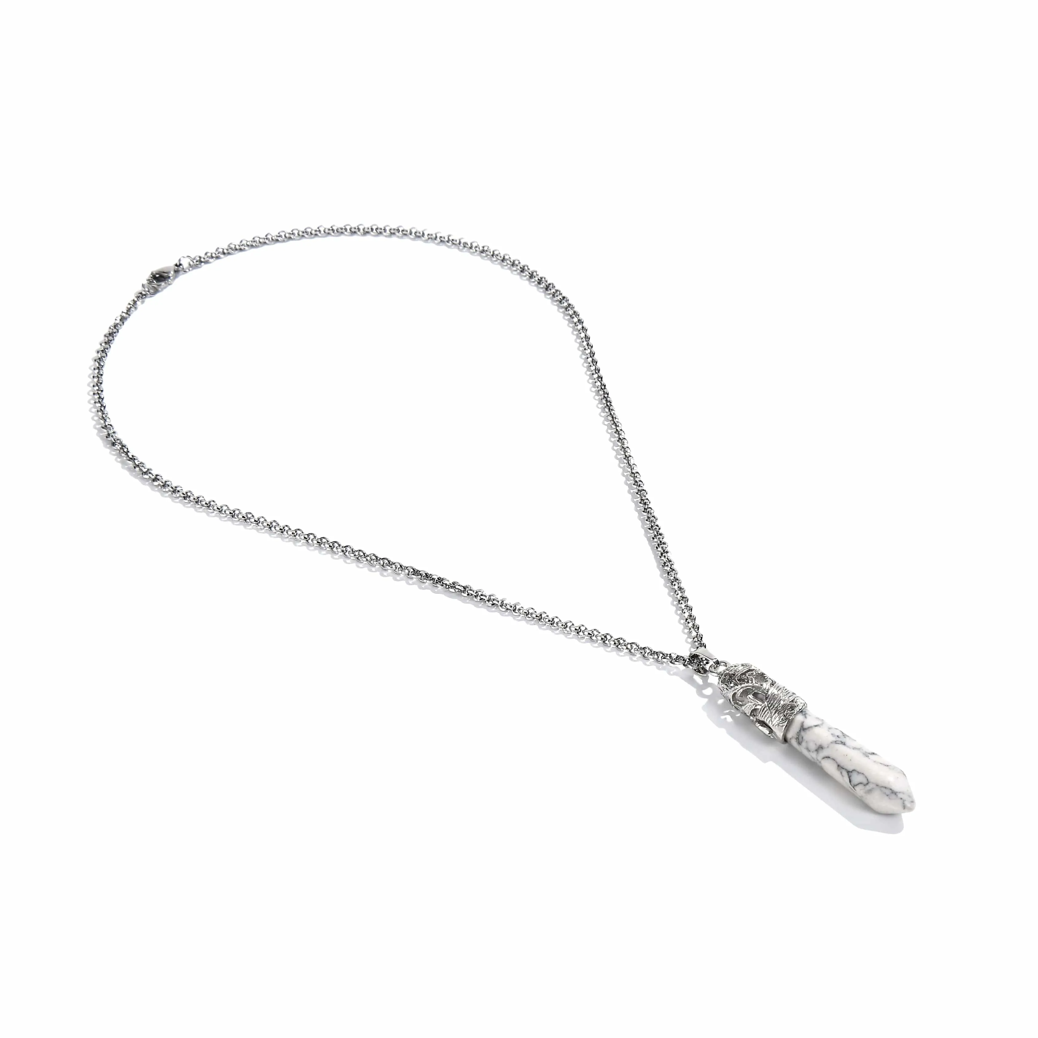 Howlite Point Healing Stone Pendant on Necklace