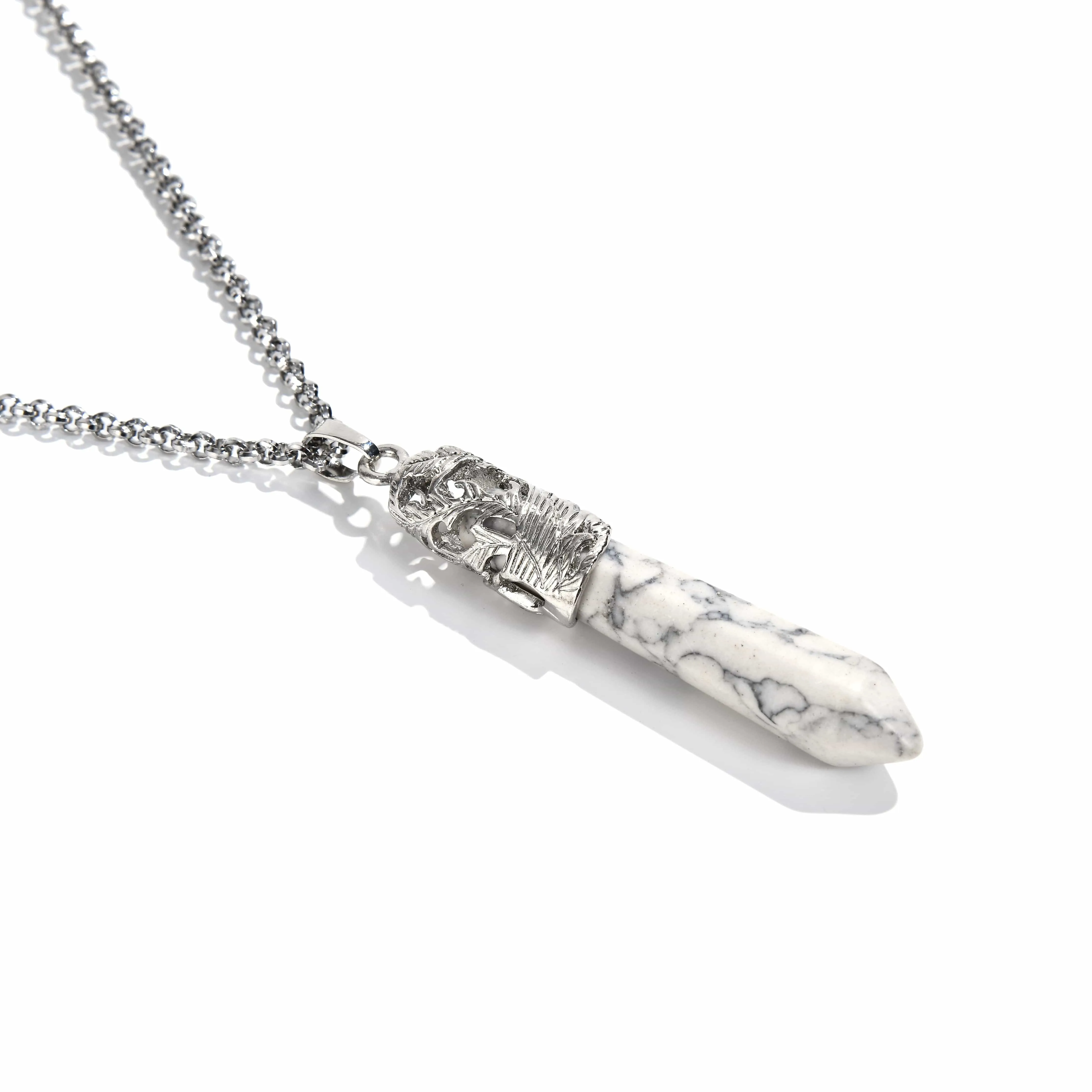 Howlite Point Healing Stone Pendant on Necklace