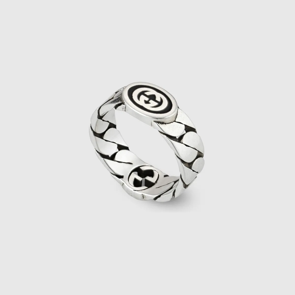 Interlocking G Wide Ring with Black Enamel