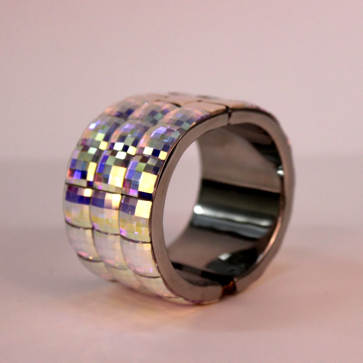 Juan Goodman/Pono Swarovski Crystal and Mother of Pearl Silver Tone Bangle