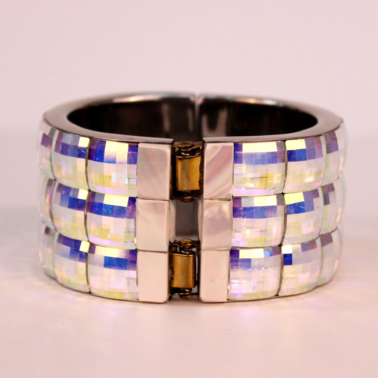 Juan Goodman/Pono Swarovski Crystal and Mother of Pearl Silver Tone Bangle
