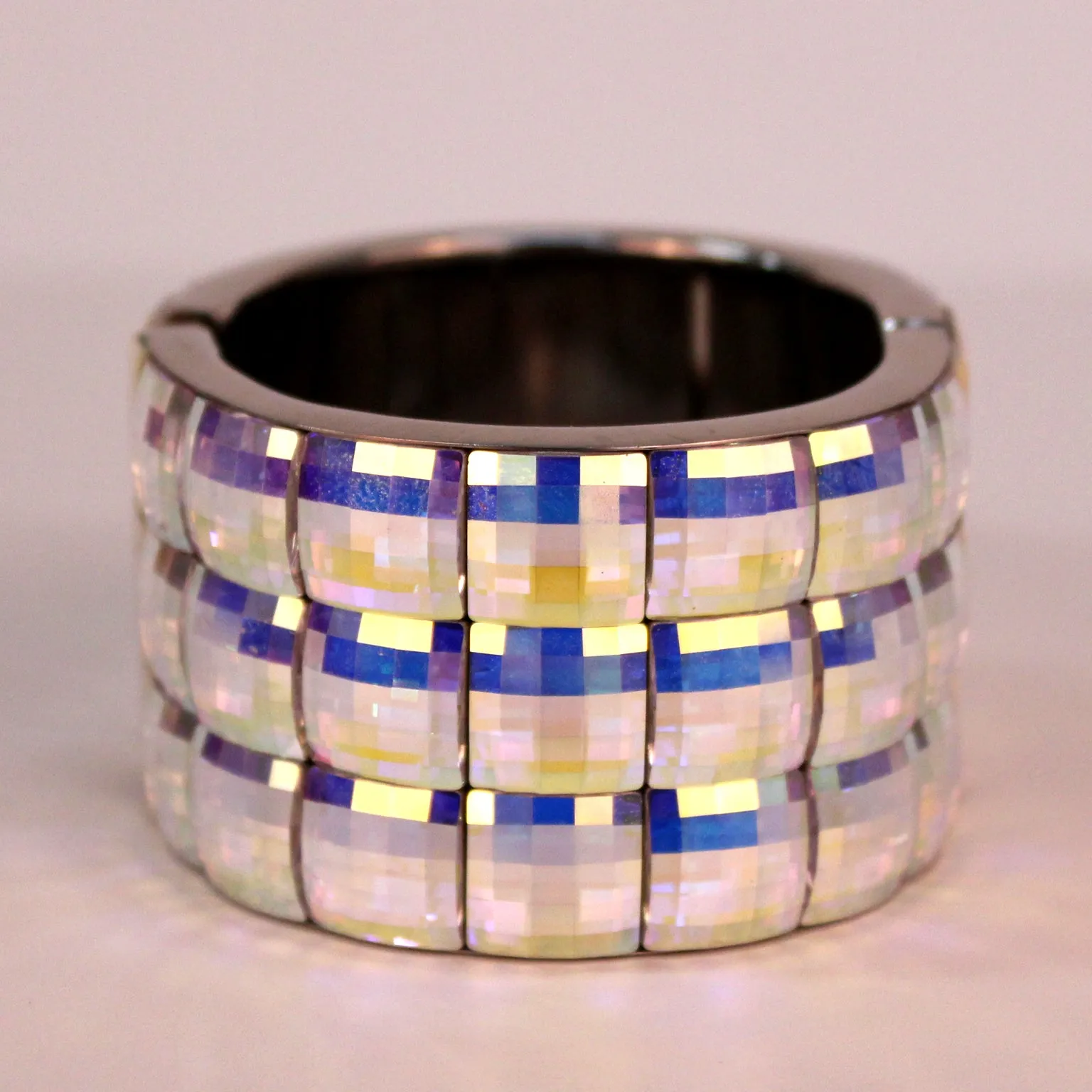 Juan Goodman/Pono Swarovski Crystal and Mother of Pearl Silver Tone Bangle