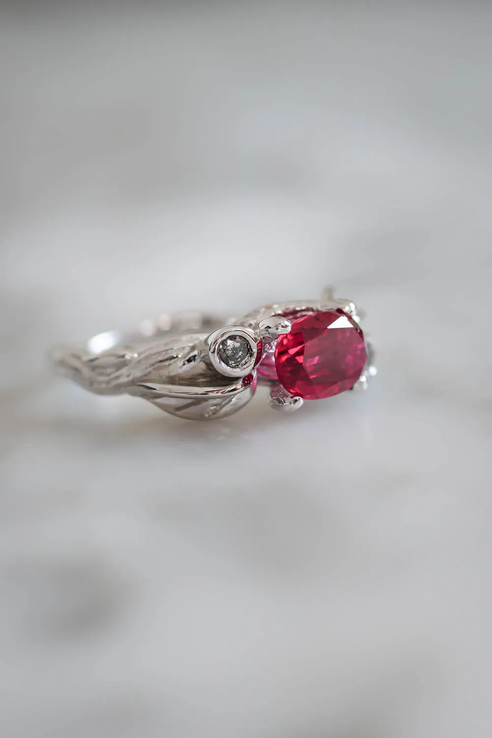 Lab ruby statement ring, salt and pepper diamonds ring / Arius