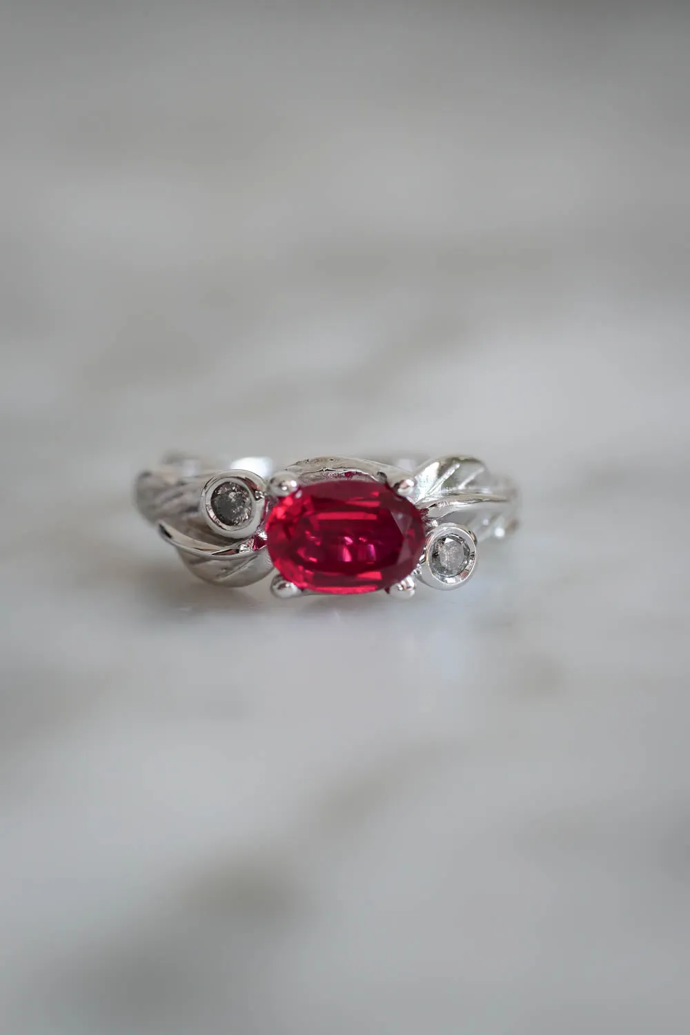 Lab ruby statement ring, salt and pepper diamonds ring / Arius