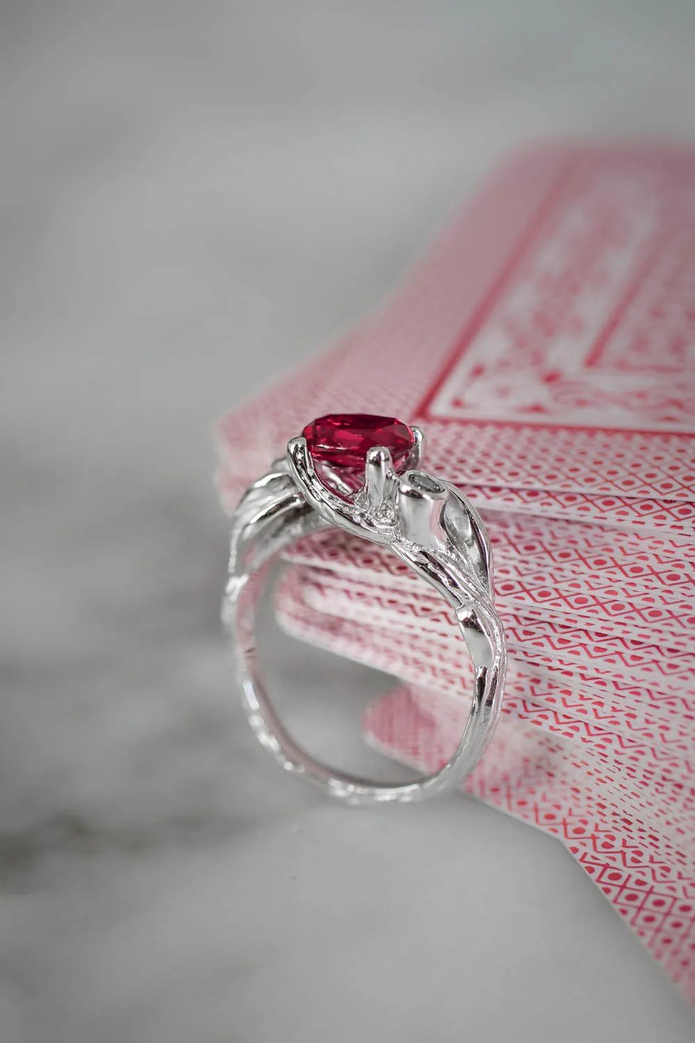 Lab ruby statement ring, salt and pepper diamonds ring / Arius