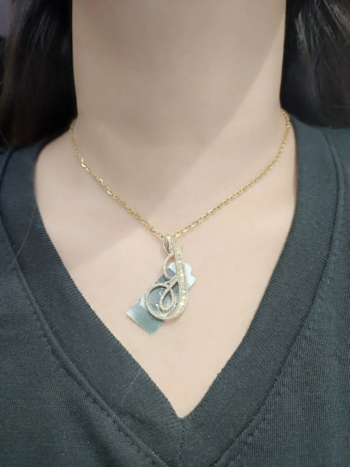 Letter J Diamond Pendant 14K