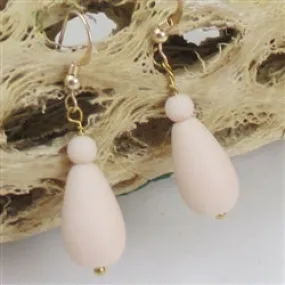 Light Peach Sea Glass Teardrop  Earrings