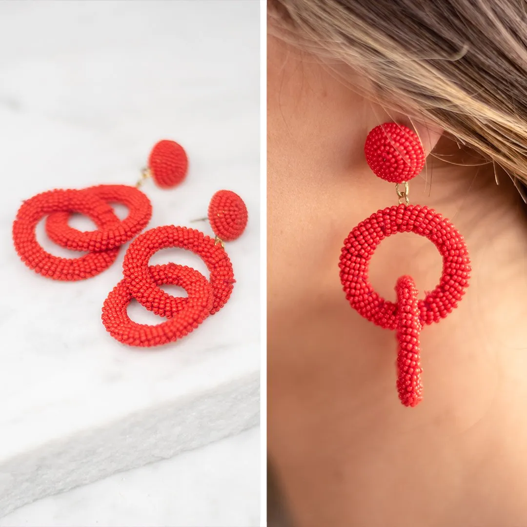 Love Is Here Red Beaded Earrings