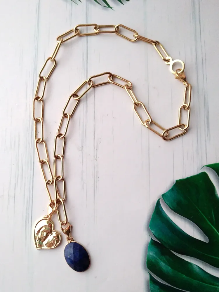 Mother and Child with Gems Paperclip Necklace