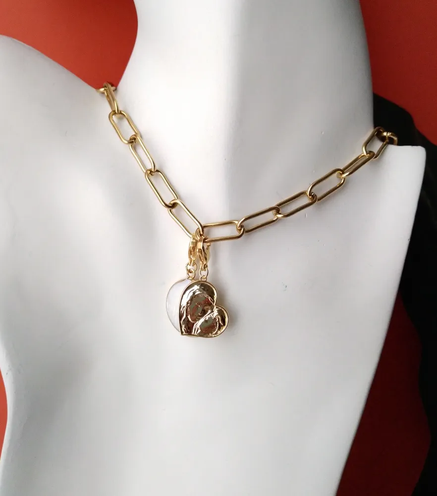 Mother and Child with Gems Paperclip Necklace