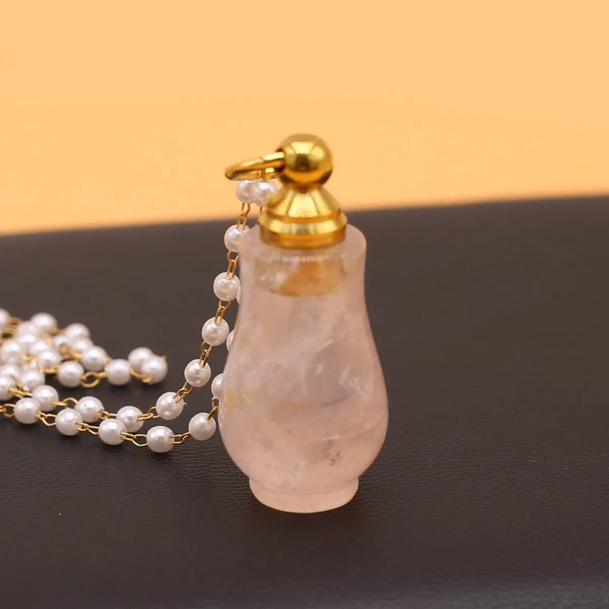 Natural Rose Quartz Perfume Bottle Pendant Necklace
