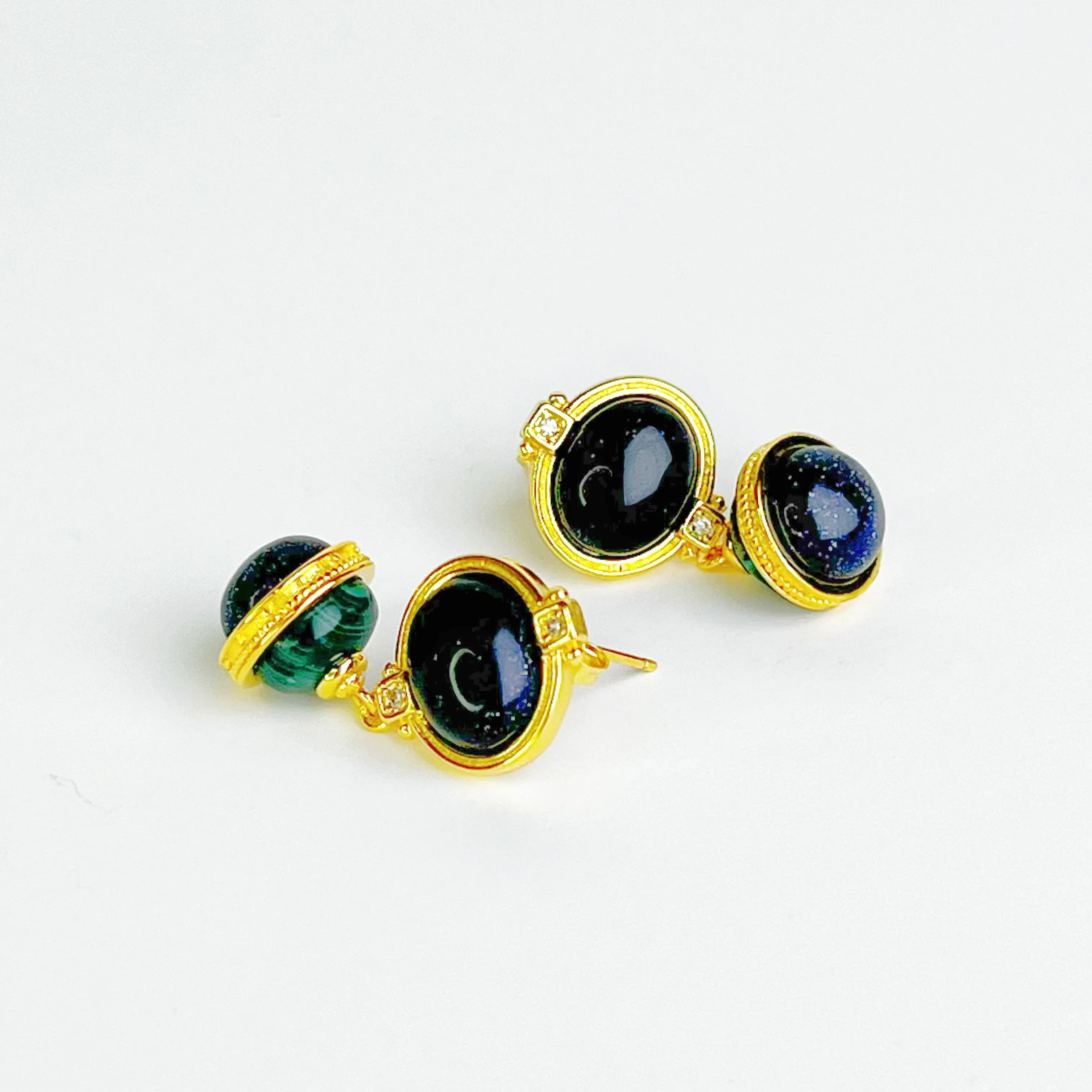 Ninaouity Saturn Planet Natural Blue Sandstone Earrings
