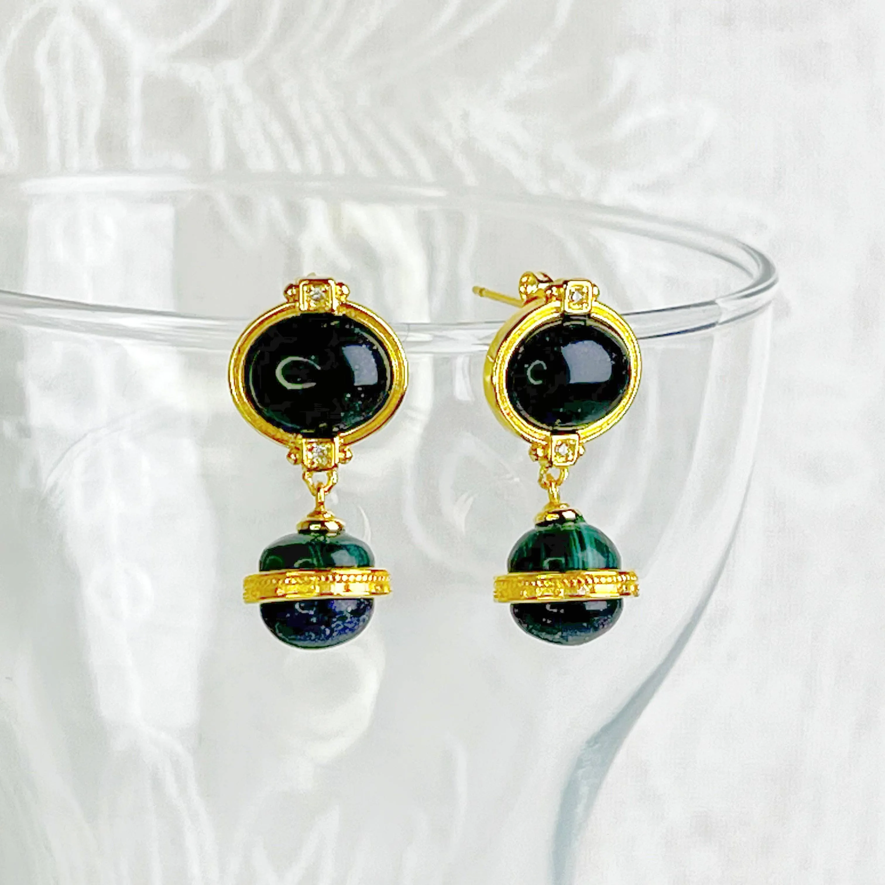 Ninaouity Saturn Planet Natural Blue Sandstone Earrings