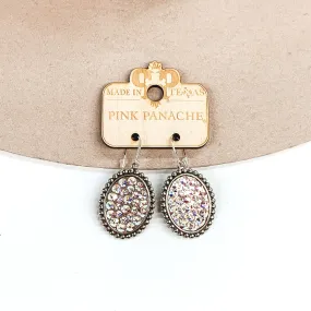 Pink Panache | Small Silver Oval Earrings with AB Crystals