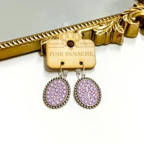 Pink Panache | Small Silver Tone Oval Earrings with Lavender Crystals