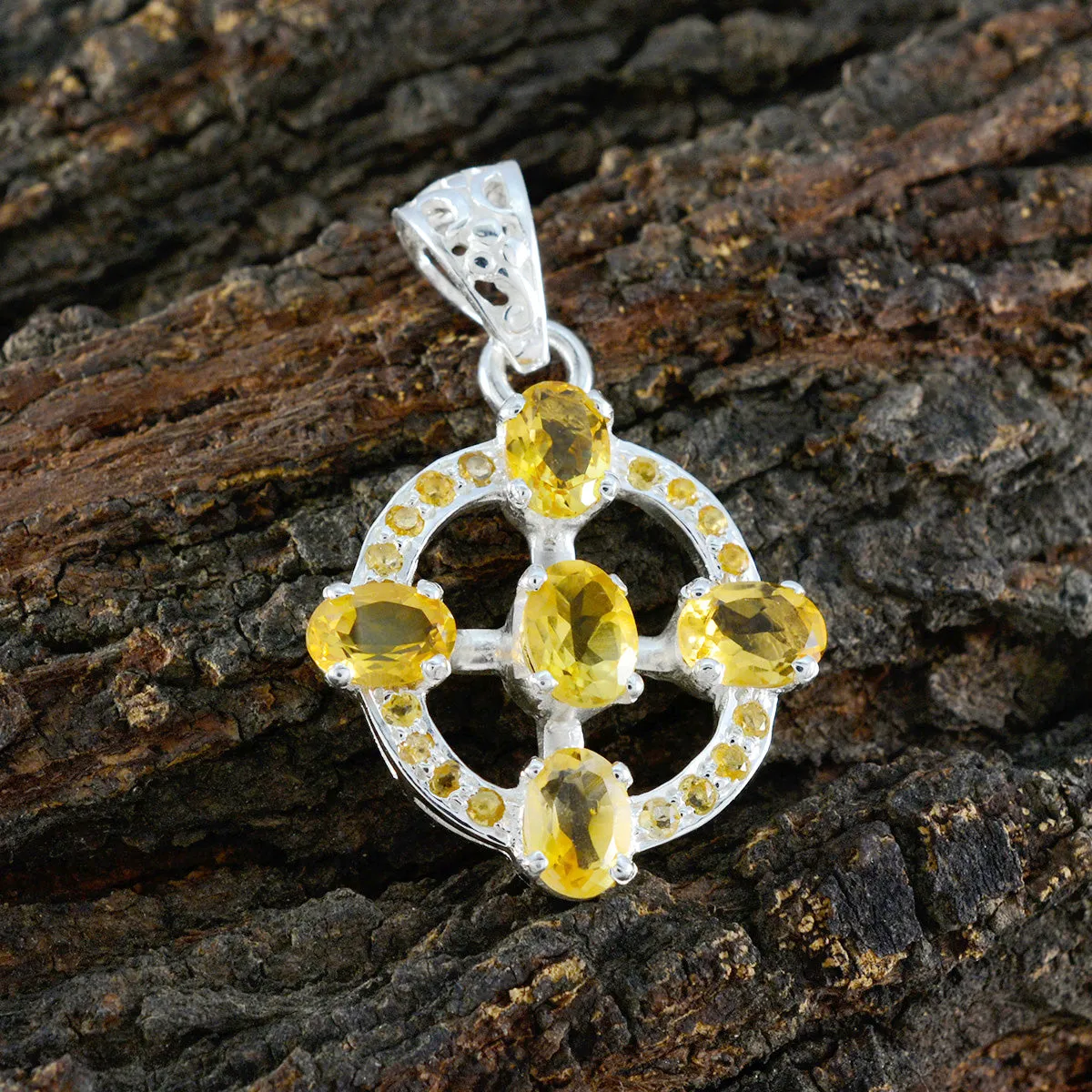 Riyo Drop Gems Oval Faceted Yellow Citrine Solid Silver Pendant Gift For Anniversary