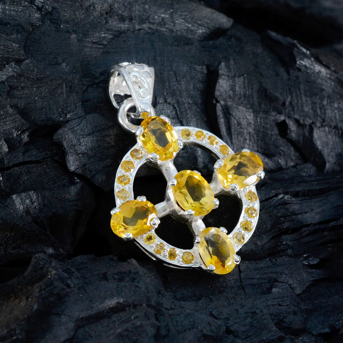 Riyo Drop Gems Oval Faceted Yellow Citrine Solid Silver Pendant Gift For Anniversary