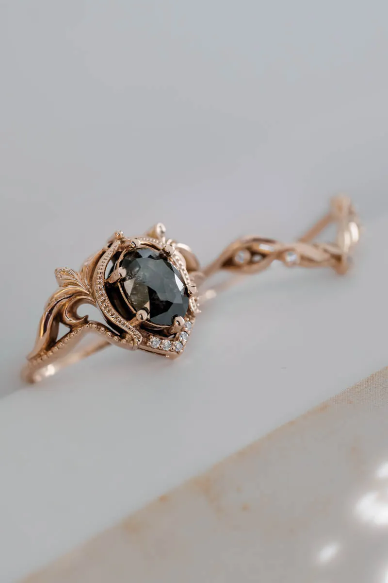 Salt & pepper diamond engagement ring / Lida oval