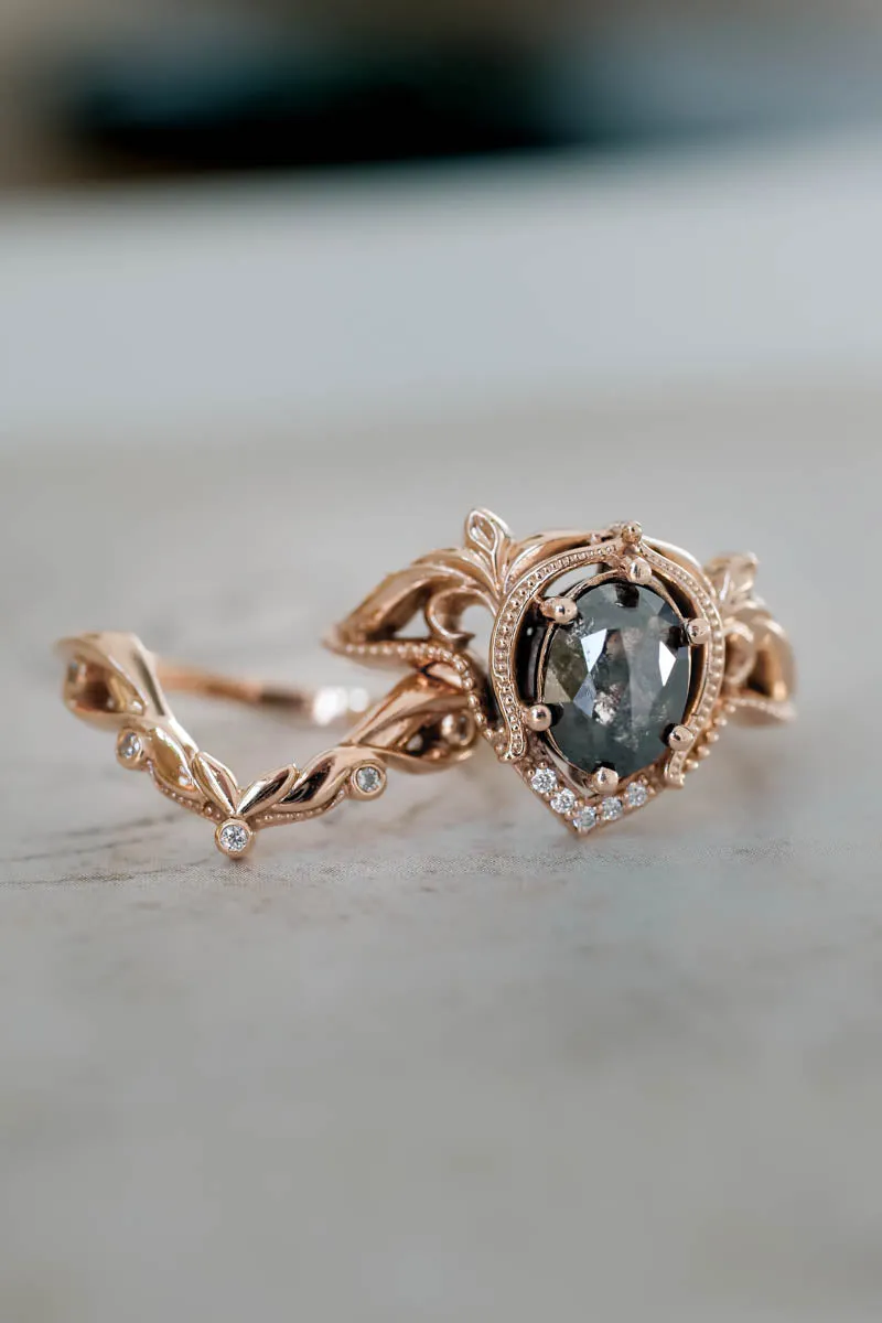 Salt & pepper diamond engagement ring / Lida oval