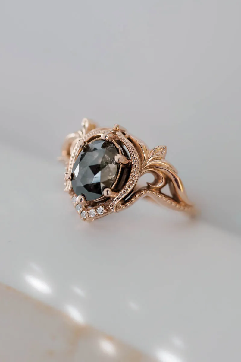 Salt & pepper diamond engagement ring / Lida oval