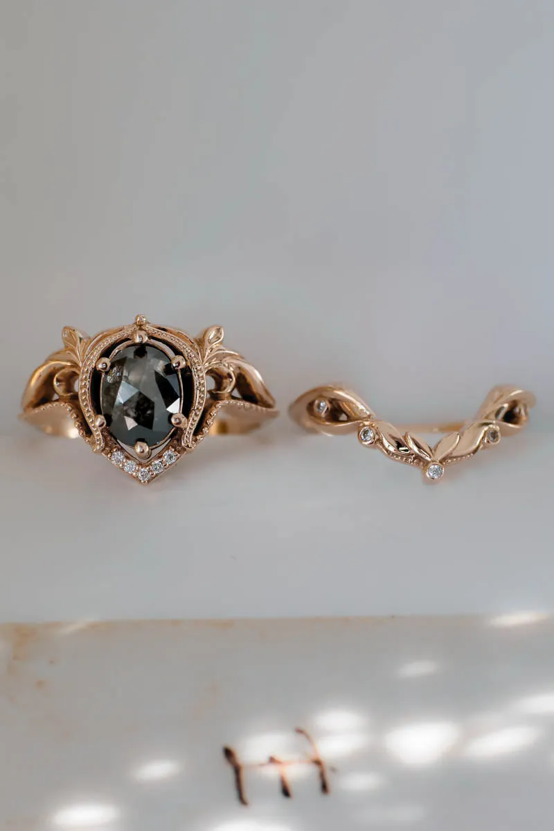Salt & pepper diamond engagement ring / Lida oval