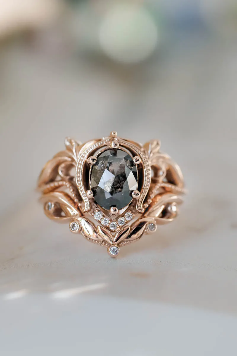 Salt & pepper diamond engagement ring / Lida oval