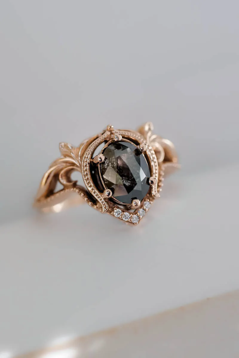 Salt & pepper diamond engagement ring / Lida oval