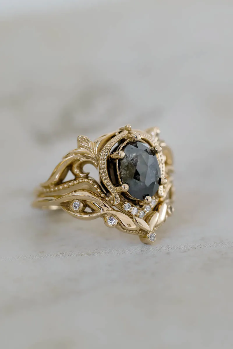 Salt & pepper diamond engagement ring / Lida oval