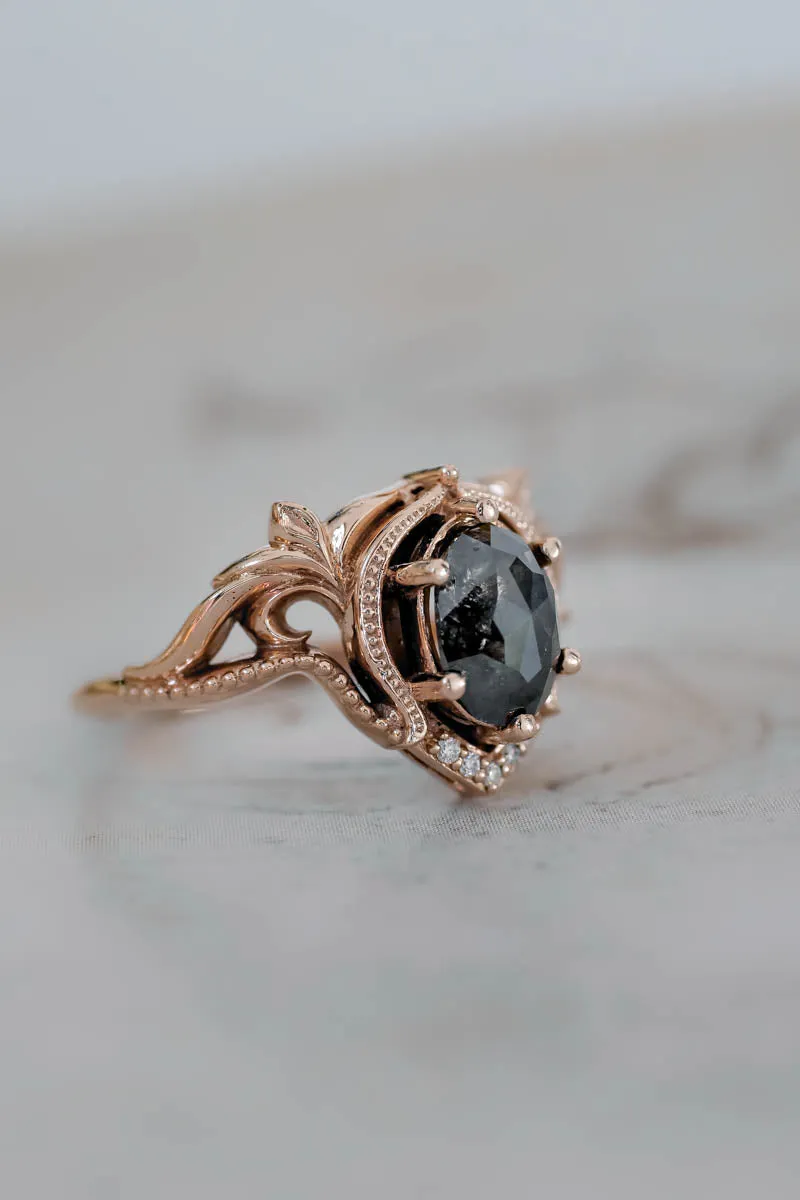 Salt & pepper diamond engagement ring / Lida oval