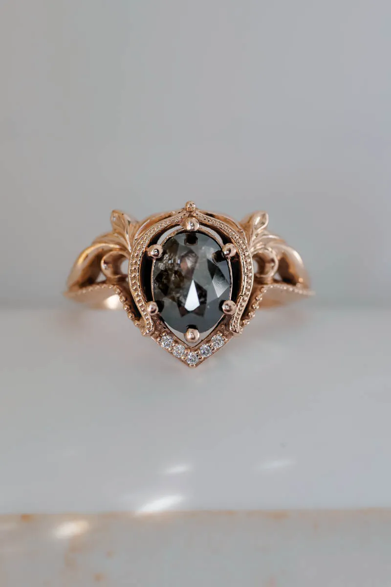 Salt & pepper diamond engagement ring / Lida oval