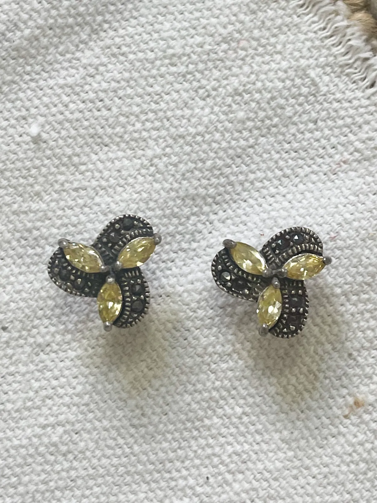 Silver Citrine Marcasite Pinwheel Earrings