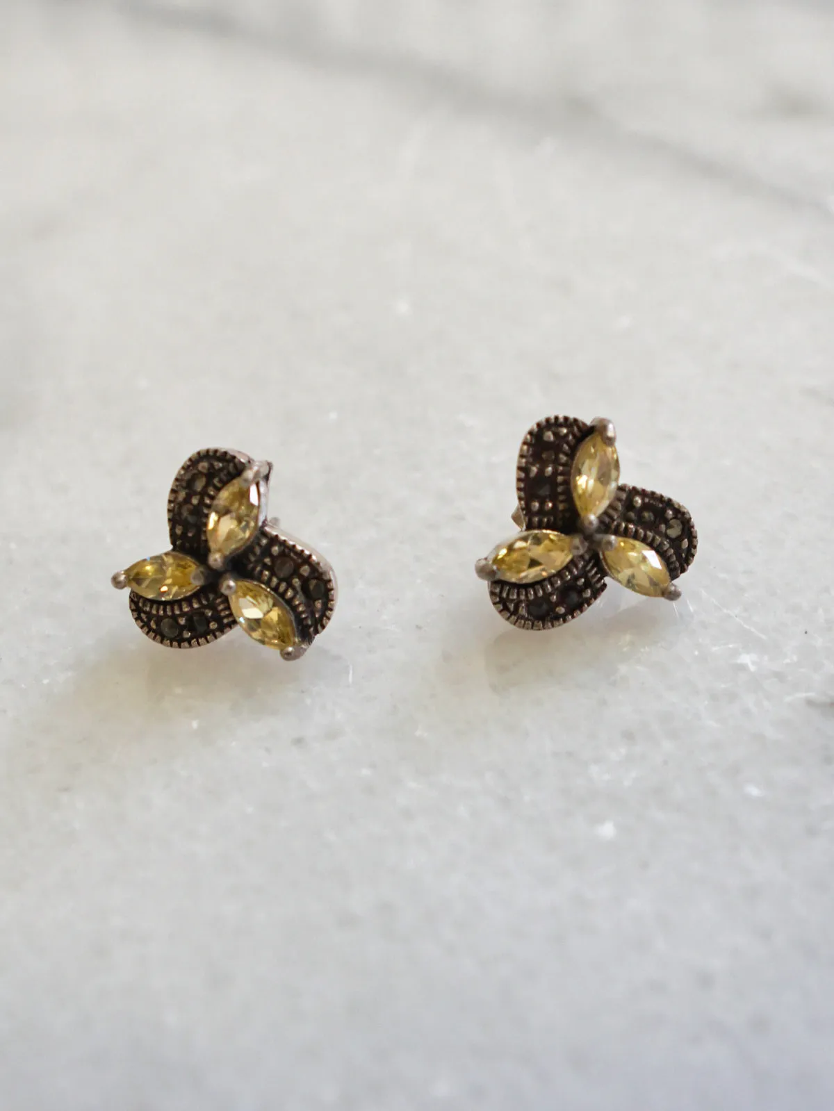Silver Citrine Marcasite Pinwheel Earrings