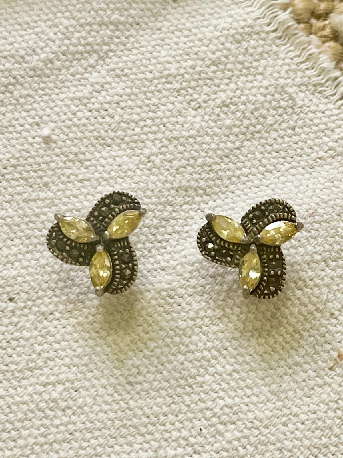 Silver Citrine Marcasite Pinwheel Earrings