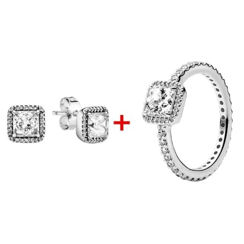 Silver Sparkling Sterling Zircon Ring & Earring Set For Women