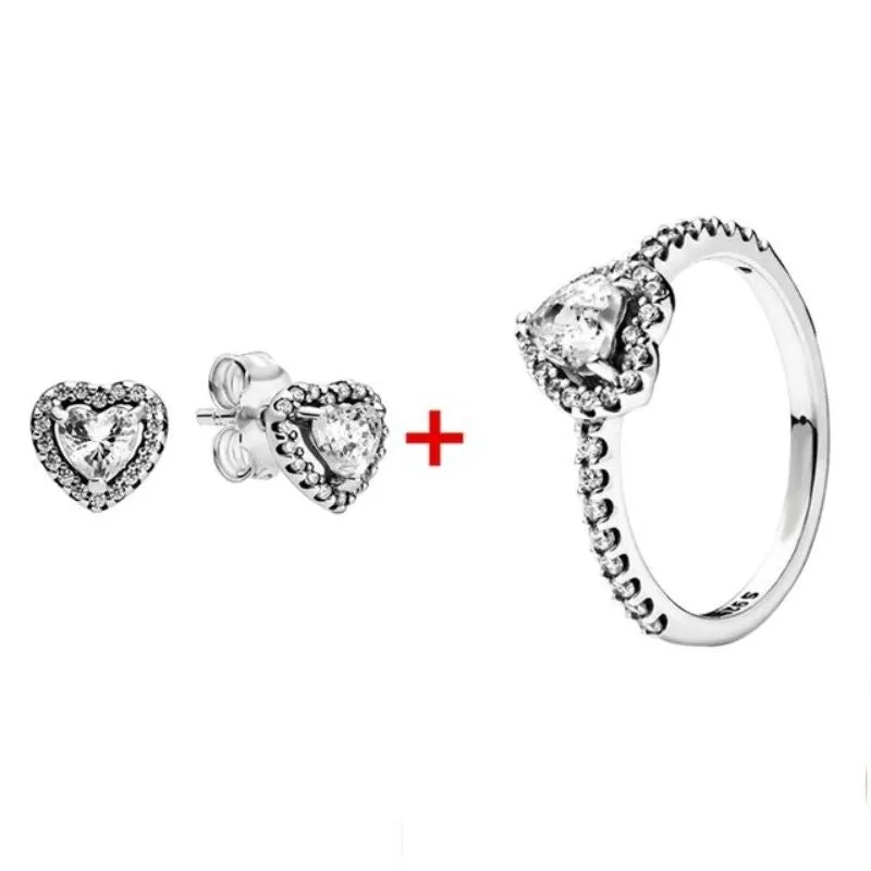 Silver Sparkling Sterling Zircon Ring & Earring Set For Women