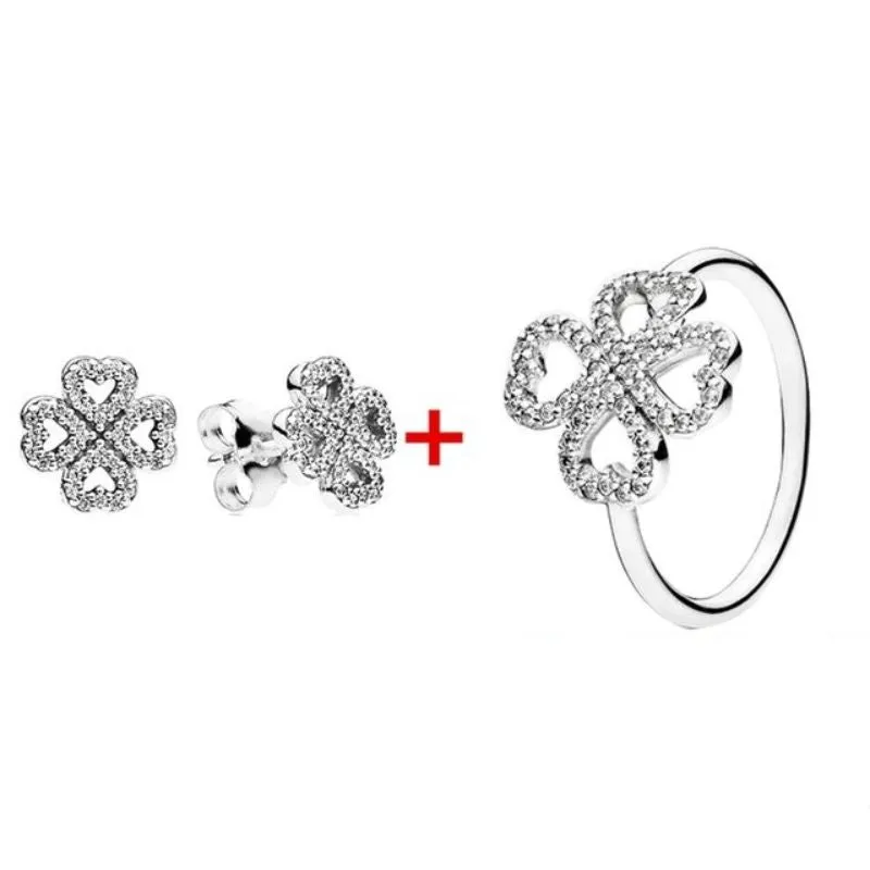 Silver Sparkling Sterling Zircon Ring & Earring Set For Women