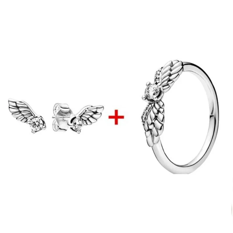 Silver Sparkling Sterling Zircon Ring & Earring Set For Women