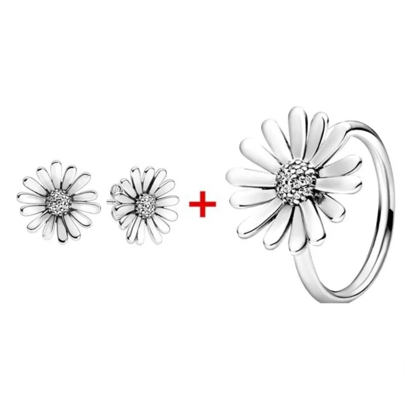 Silver Sparkling Sterling Zircon Ring & Earring Set For Women