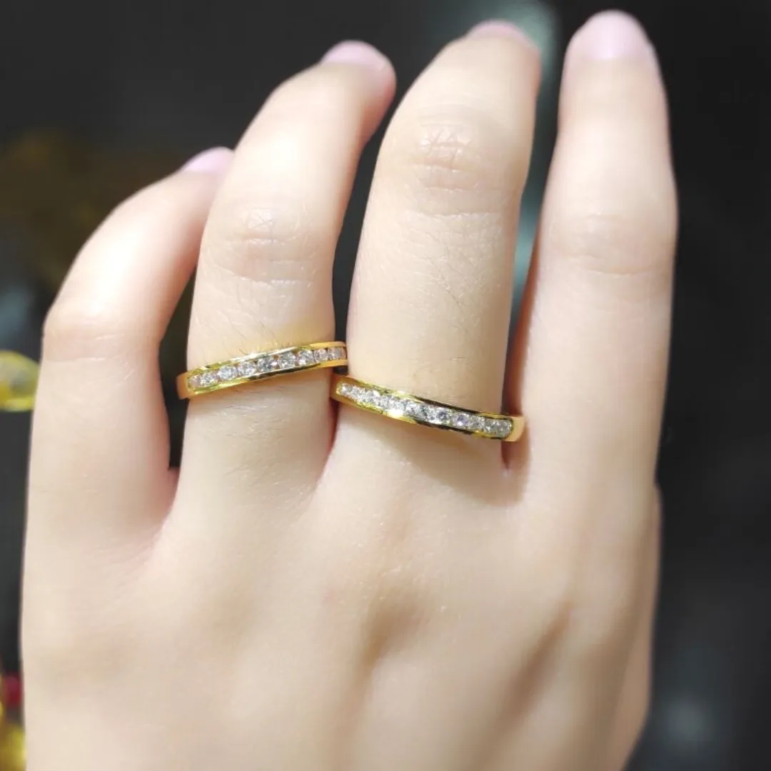 Slim Channel Diamond Wedding Rings 14K Gold
