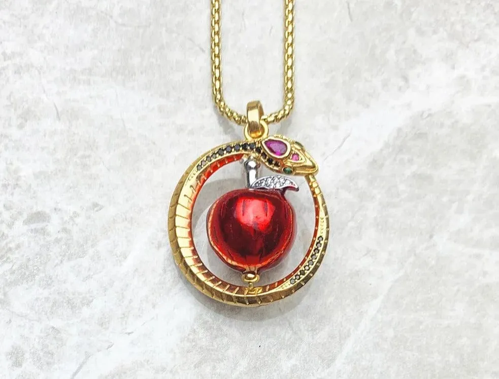 Snake with Apple Gold Plated 925 Sterling Silver Necklace
