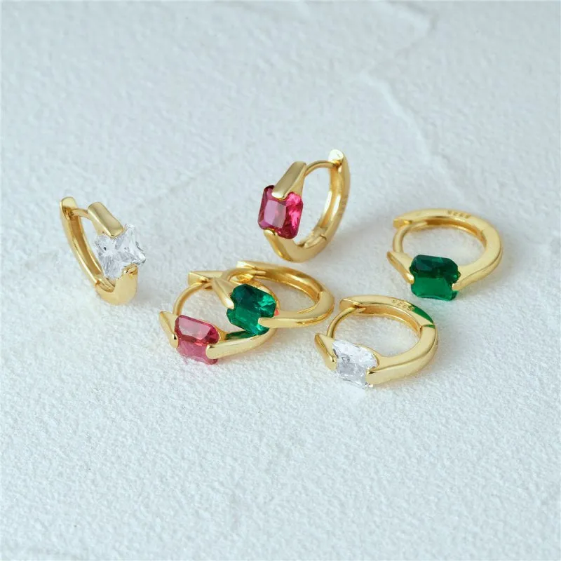 Solid Radiant Zircon Hoop Huggie Earrings
