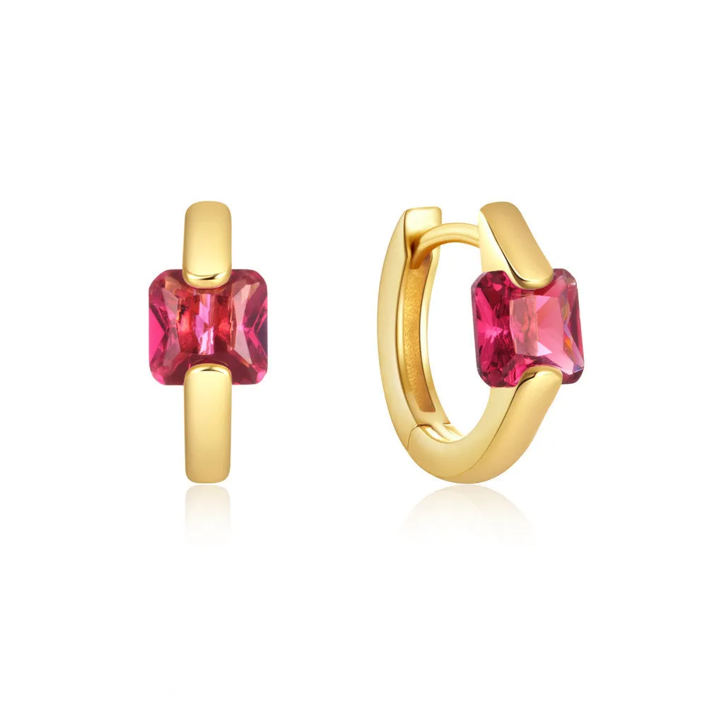 Solid Radiant Zircon Hoop Huggie Earrings