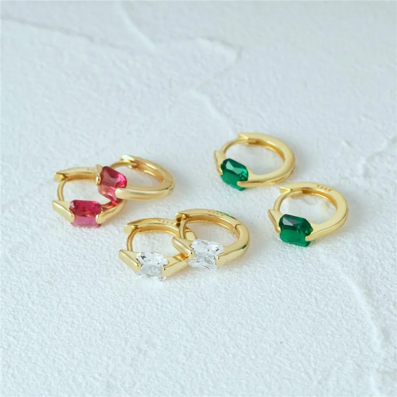 Solid Radiant Zircon Hoop Huggie Earrings
