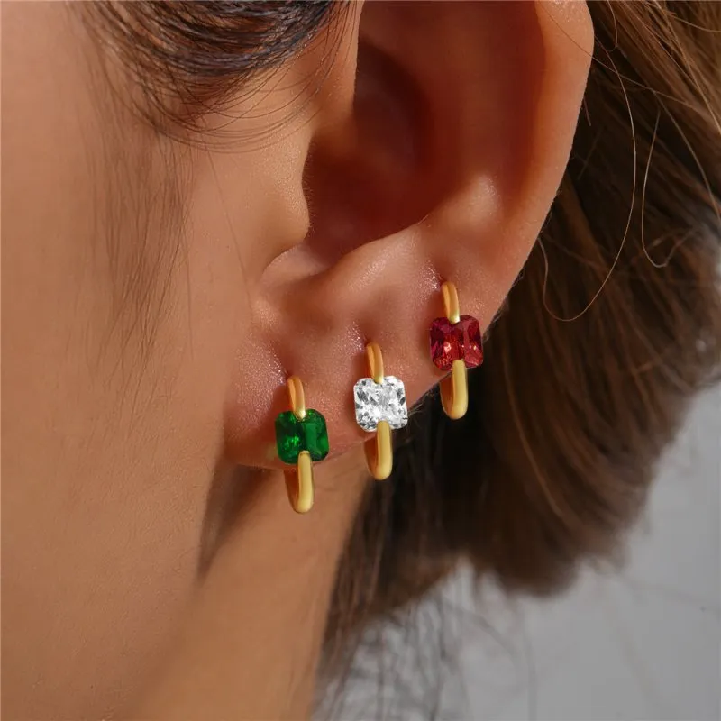 Solid Radiant Zircon Hoop Huggie Earrings