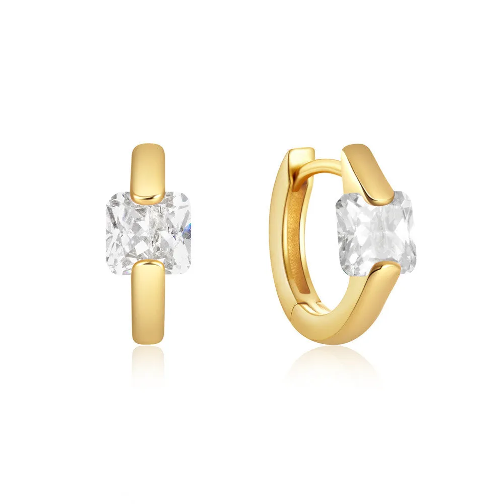 Solid Radiant Zircon Hoop Huggie Earrings