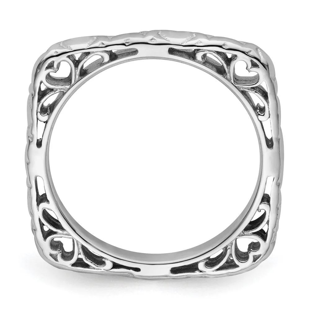 Stackable Expressions Polished Rhodium-Plated Square Ring in Sterling Silver