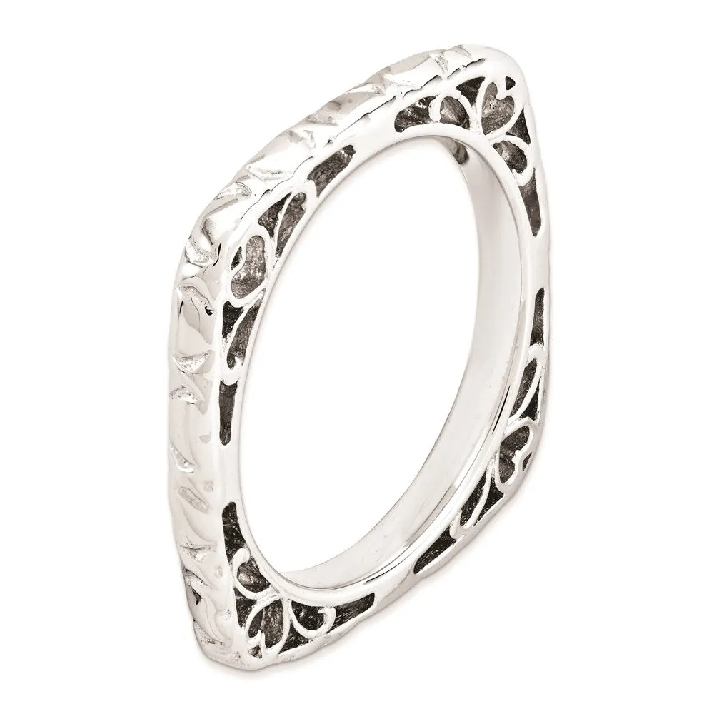 Stackable Expressions Polished Rhodium-Plated Square Ring in Sterling Silver