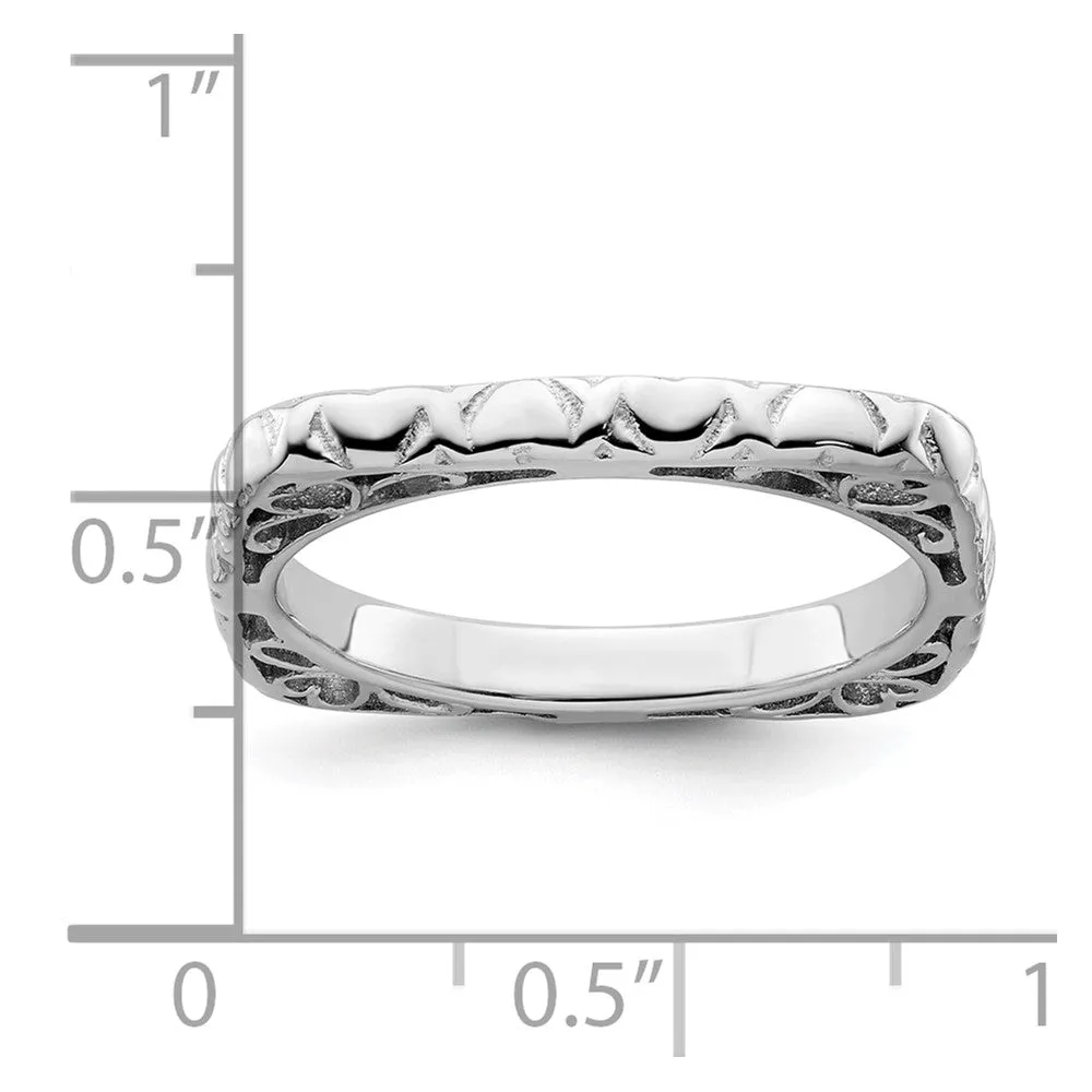 Stackable Expressions Polished Rhodium-Plated Square Ring in Sterling Silver