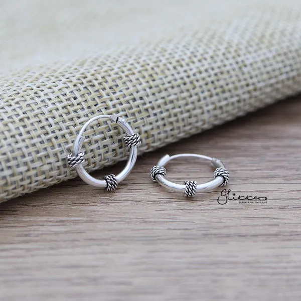 Sterling Silver Bali Hoop Sleeper Earrings - 14mm - SSE0304